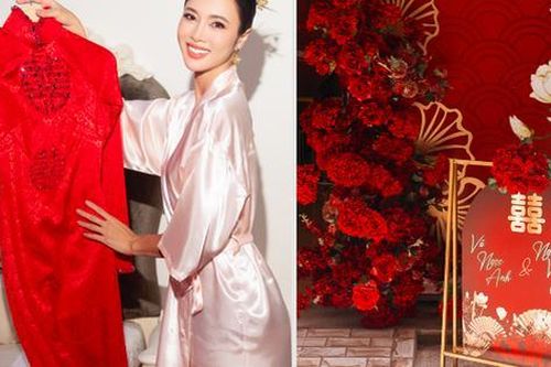 Hé lộ lễ ăn hỏi ngập sắc đỏ mẫu đơn của Vũ Ngọc Anh và Cường Seven