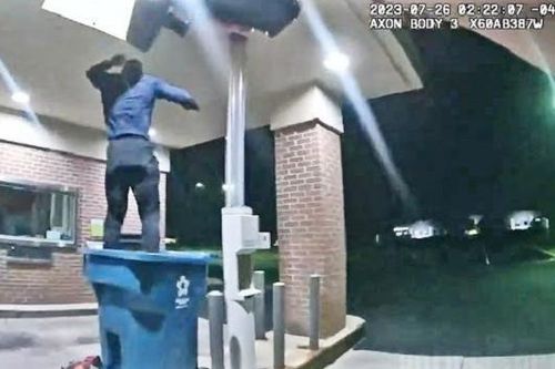 Khoảnh khắc cảnh sát tóm gọn tên trộm ngân hàng rơi trúng thùng rác