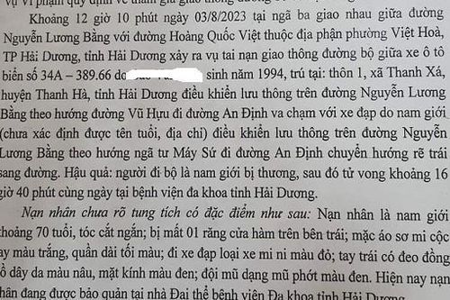 Hải Dương tìm tung tích cụ ông bị tử vong do tai nạn giao thông tại phường Việt Hòa