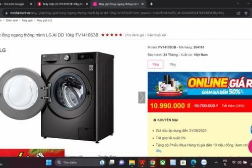 So sánh giá, giá tốt hôm nay 4/8/2023: Máy giặt LG Inverter 10 Kg FV1410S3B ở đâu giá tốt?