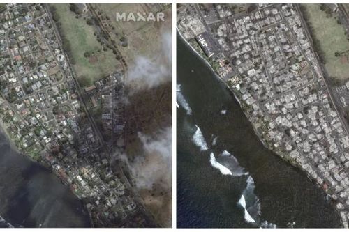 Ảnh vệ tinh trước và sau trận cháy rừng kinh hoàng tại Hawaii