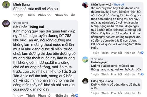 Thông tin về bất cập hạ tầng giao thông trên Facebook Báo Đồng Nai được quan tâm