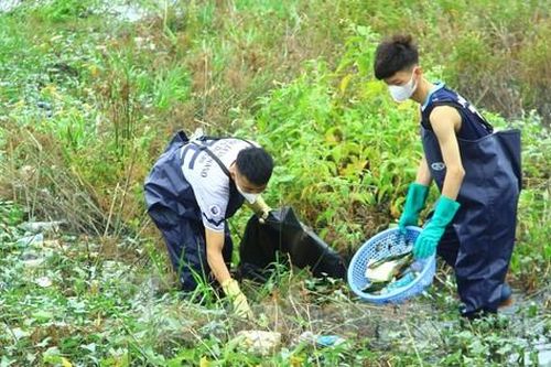 Nhóm bạn trẻ dọn rác dưới lòng hồ đen kịt, chung tay bảo vệ môi trường
