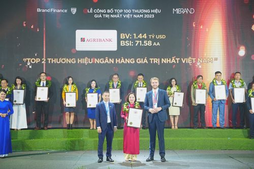 Agribank được vinh danh tốp 10 thương hiệu giá trị nhất Việt Nam