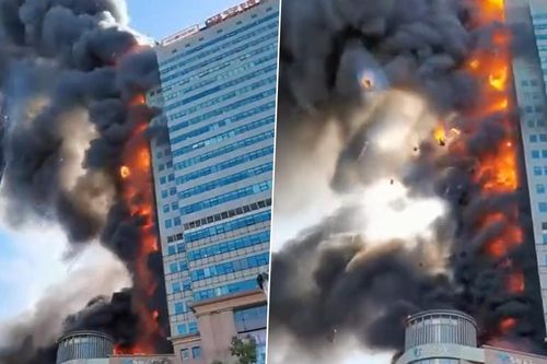 Tòa nhà 27 tầng bốc cháy dữ dội như bó đuốc khổng lồ