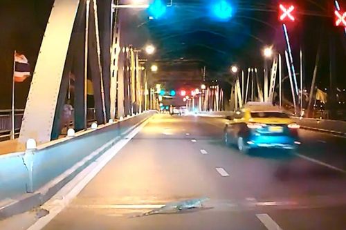 Thằn lằn xuất hiện trên cầu, hàng loạt phương tiện dừng lại nhường đường