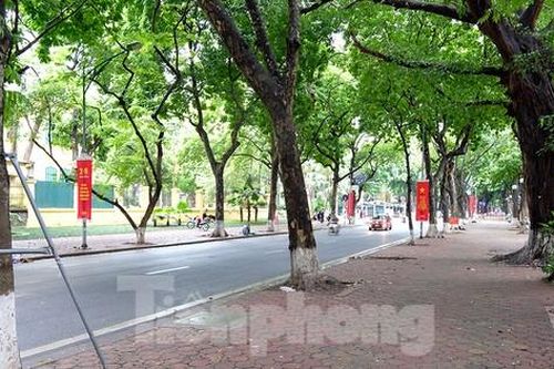 Hình ảnh khác lạ ở 'con đường Thu' Hà Nội sáng nay