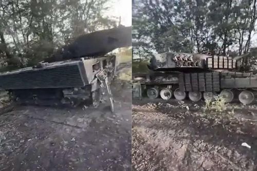 Ngay cả khi lắp giáp Kontakt-1, xe tăng Leopard 2A4 vẫn bị UAV Lancet Nga phá hủy