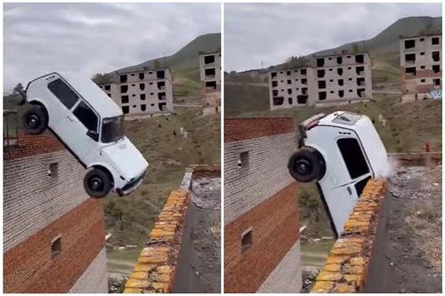 Tài xế lái Lada Niva 'bay' qua hai tòa nhà và cái kết