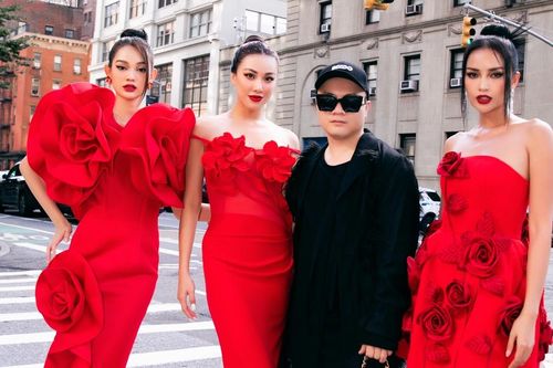 Dàn sao diện trang phục đỏ rực dự show diễn của Đỗ Mạnh Cường tại Tuần lễ Thời trang New York