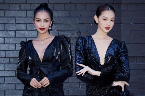 Hoa hậu Ngọc Châu, Bé Quyên diện váy tôn 'núi đôi' khi dự tiệc ở Mỹ