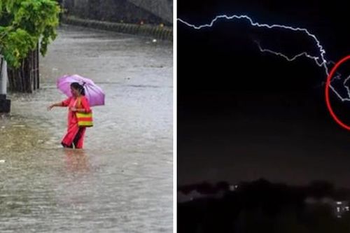 Tia sét kỳ ảo trong mưa: Sét đánh ngang bầu trời, uốn lượn tạo thành hình trái tim
