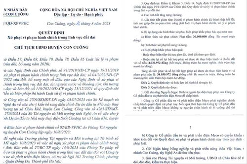 Dự án thủy điện Suối Choang bị phạt vì chưa hoàn thành các thủ tục thuê đất