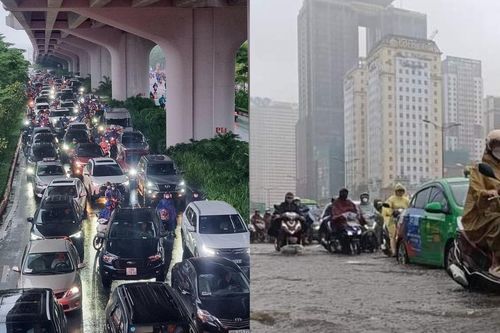 Mưa lớn, Hà Nội ùn tắc trên nhiều tuyến đường