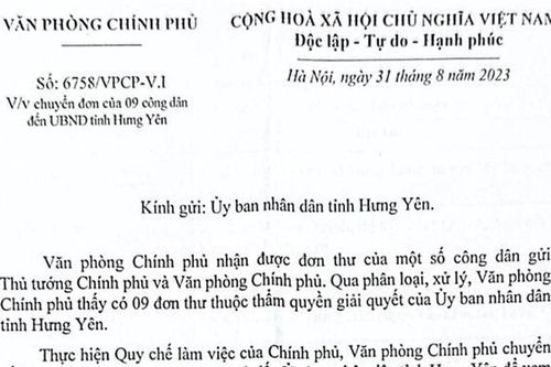 Văn phòng Chính phủ chuyển UBND tỉnh Hưng Yên giải quyết đơn thư liên quan mỏ cát của Công ty Quảng Bình