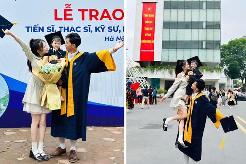 Nam sinh SN 2000 bế vợ và con gái trong ngày tốt nghiệp đại học gây 'sốt' MXH