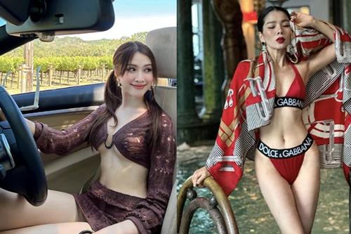 'MC 3000 chữ' Thanh Thanh Huyền sexy lái xe, Lệ Quyên diện bikini đỏ rực