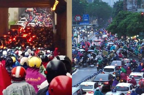 Hà Nội: Ùn tắc kéo dài trên nhiều tuyến phố, người dân 'chôn chân' trong mưa