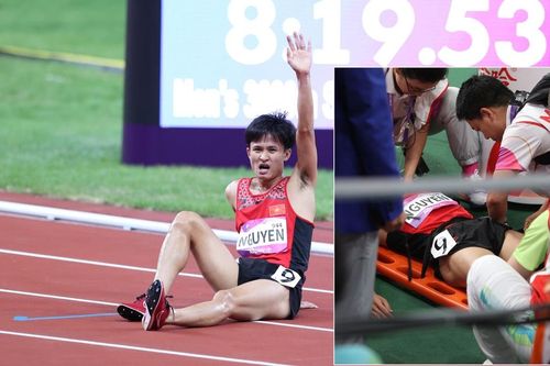 Chùm ảnh: VĐV điền kinh Việt Nam phải gọi cấp cứu tại ASIAD 2023 sau khi về đích
