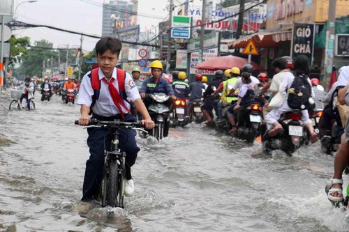 Người dân chật vật đến nơi làm việc vì triều cường dâng cao