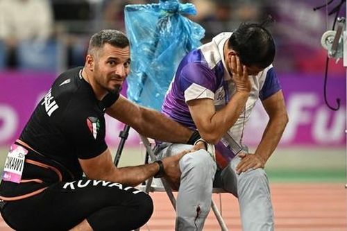 Trọng tài Asiad 19 gặp tai nạn đáng sợ: Bị tạ ném trúng gãy chân