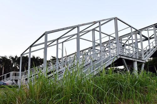 Kỳ lạ cầu vượt bộ hành có lối lên xuống hướng thẳng vào bãi cỏ, lùm cây