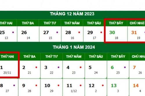 Lịch nghỉ Tết Dương lịch 2024