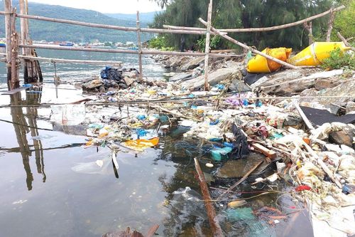 Vịnh Mân Quang ngập ngụa rác thải, nước đen như mực