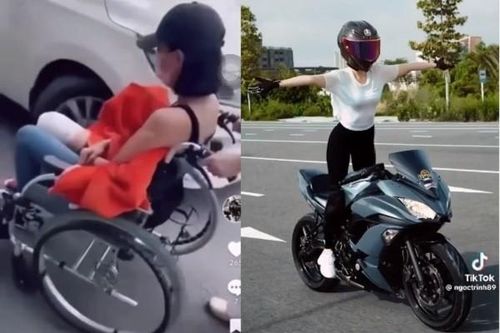 Sau màn 'làm xiếc' trên moto, Ngọc Trinh chính thức ngồi xe lăn
