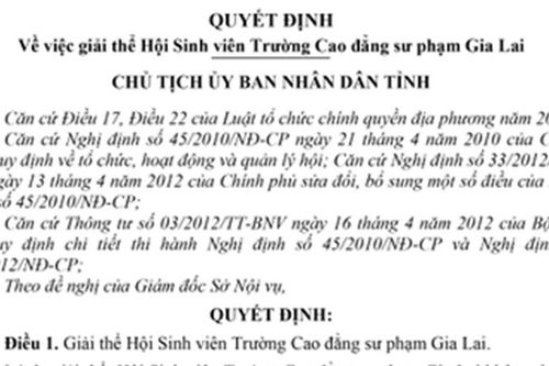 Giải thể Hội Sinh viên Trường Cao đẳng Sư phạm Gia Lai