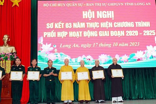 Long An: Ban Trị sự GHPGVN tỉnh và Bộ Chỉ huy Quân sự sơ kết 3 năm thực hiện chương trình