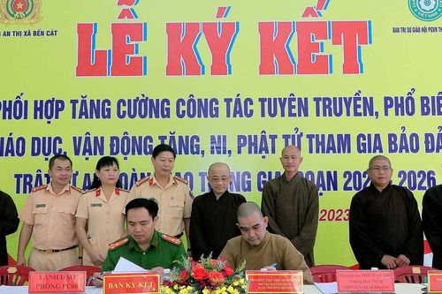Bình Dương: Ban Trị sự GHPGVN TX.Bến Cát ký kết phối hợp tuyên truyền an toàn giao thông