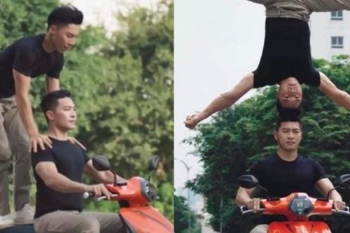 Quốc Cơ - Quốc Nghiệp chồng đầu chạy xe máy, phía nhãn hàng nói gì?