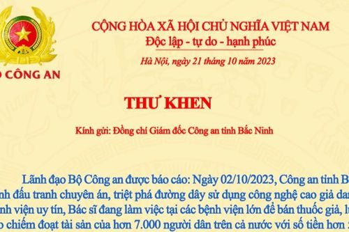 Lập chiến công xuất sắc, Công an tỉnh Bắc Ninh nhận Thư khen Thứ trưởng Bộ Công an