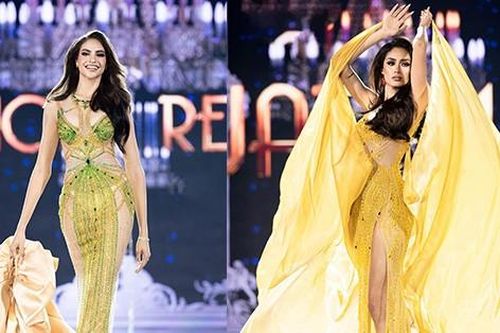 12 hoa hậu quốc tế mặc đầm Nguyễn Minh Tuấn ở bán kết Miss Grand