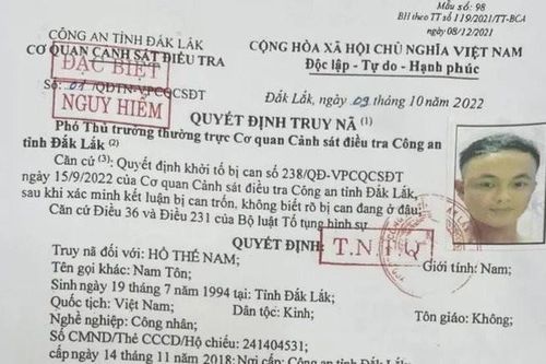 Truy nã đặc biệt Hồ Thế Nam tội giết người
