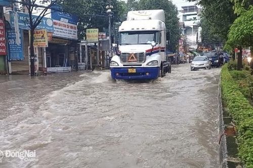 Ngã ba Trảng Dài thuộc Biên Hòa ngập sâu trong cơn mưa chiều 29-10