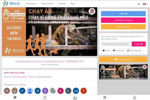Hơn 16.000 người chạy trực tuyến 'Run For Millions - Chạy vì hàng triệu chó, mèo'