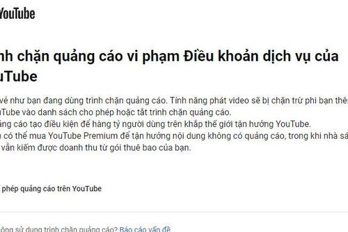 YouTube chặn tính năng phát video nếu người dùng sử dụng trình chặn quảng cáo
