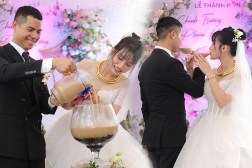 Cặp đôi ở Hà Nội rót trà sữa thay rượu vang trong đám cưới, chú rể tiết lộ điều bất ngờ