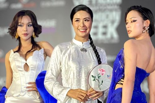 Châu Bùi 'lẻ bóng', Hoa hậu Ngọc Hân diện áo dài nền nã trên thảm đỏ tuần lễ thời trang