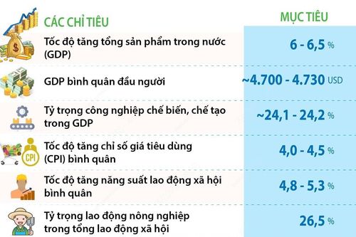 Các chỉ tiêu phát triển kinh tế-xã hội chủ yếu năm 2024