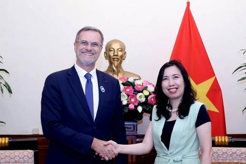 Thứ trưởng Ngoại giao Lê Thị Thu Hằng tiếp Đại sứ Pháp Olivier Brochet
