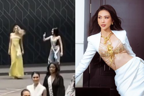 Đang đi thi, Bùi Quỳnh Hoa nhiệt tình hướng dẫn 'đối thủ' catwalk ở Miss Universe