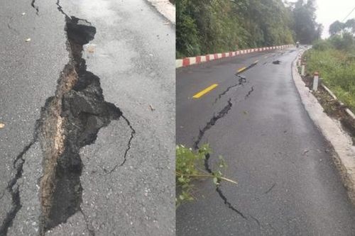 Mưa lớn gây nứt, sụt lún Quốc lộ 24 tại Kon Tum