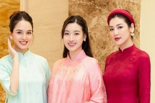 Dàn Hoa hậu, Á hậu Việt Nam khoe sắc với áo dài rực rỡ sắc màu do Ngọc Hân thiết kế
