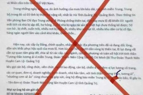 Giả mạo thư kêu gọi quyên góp ủng hộ miền Trung mưa lũ