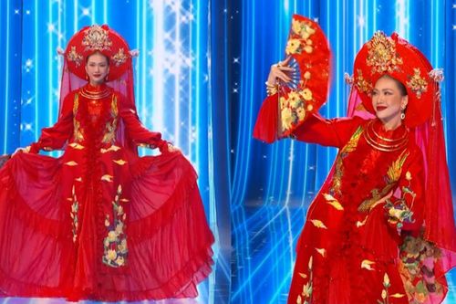 Bùi Quỳnh Hoa diễn National Costume 'xuất thần' ở MU: Bung skill xoay váy liên hoàn kết hợp múa quạt