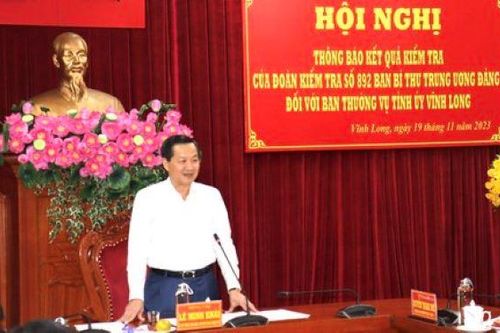 Thông báo kết quả kiểm tra Ban Thường vụ Tỉnh ủy Vĩnh Long