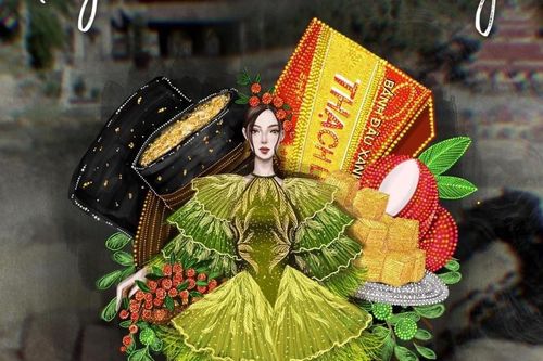 Hình ảnh vải thiều, bánh đậu xanh lên sàn diễn thời trang